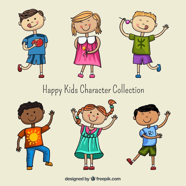 Vector colección de personajes de niños felices