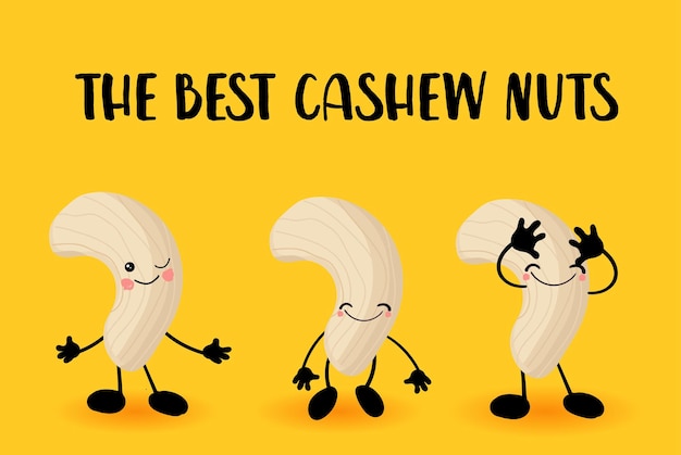 colección de personajes de nueces. Comida saludable. Vegetarianismo y alimentación saludable. Anacardo.