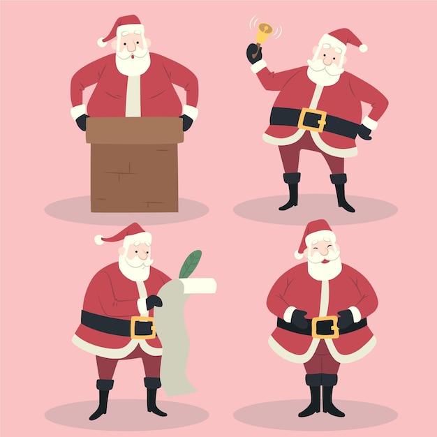 Vector colección personajes planos santa claus dibujados a mano