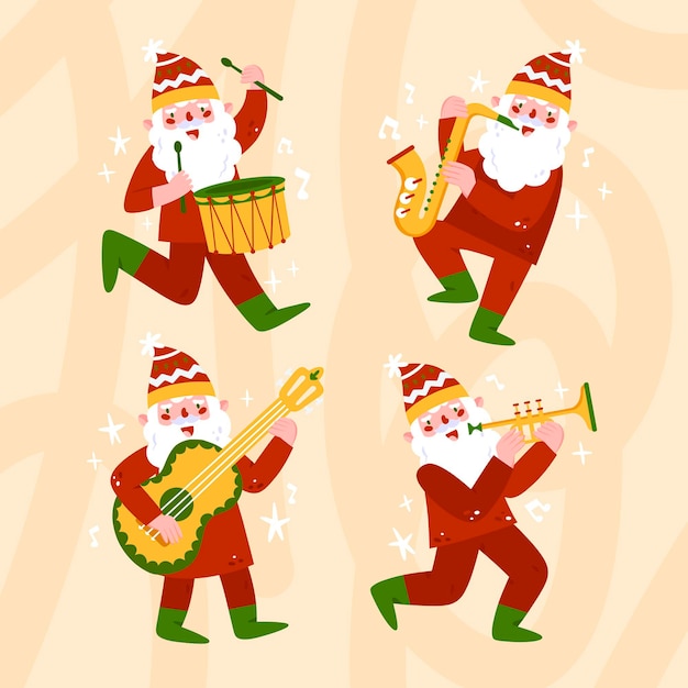 Vector colección personajes planos santa claus dibujados a mano