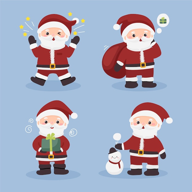 Colección de personajes de santa claus dibujados a mano