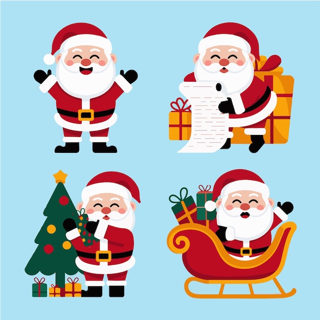 Colección de personajes de Santa Claus diseño plano