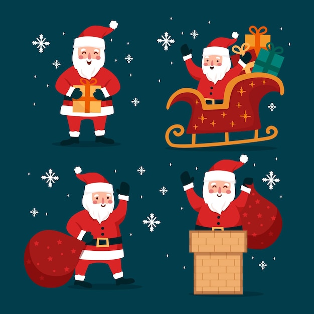 Colección de personajes de santa claus en diseño plano