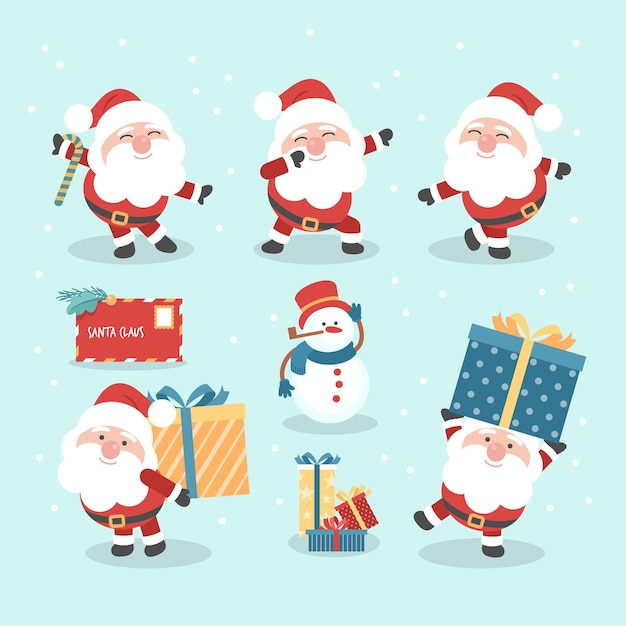 Vector colección de personajes de santa claus en diseño plano