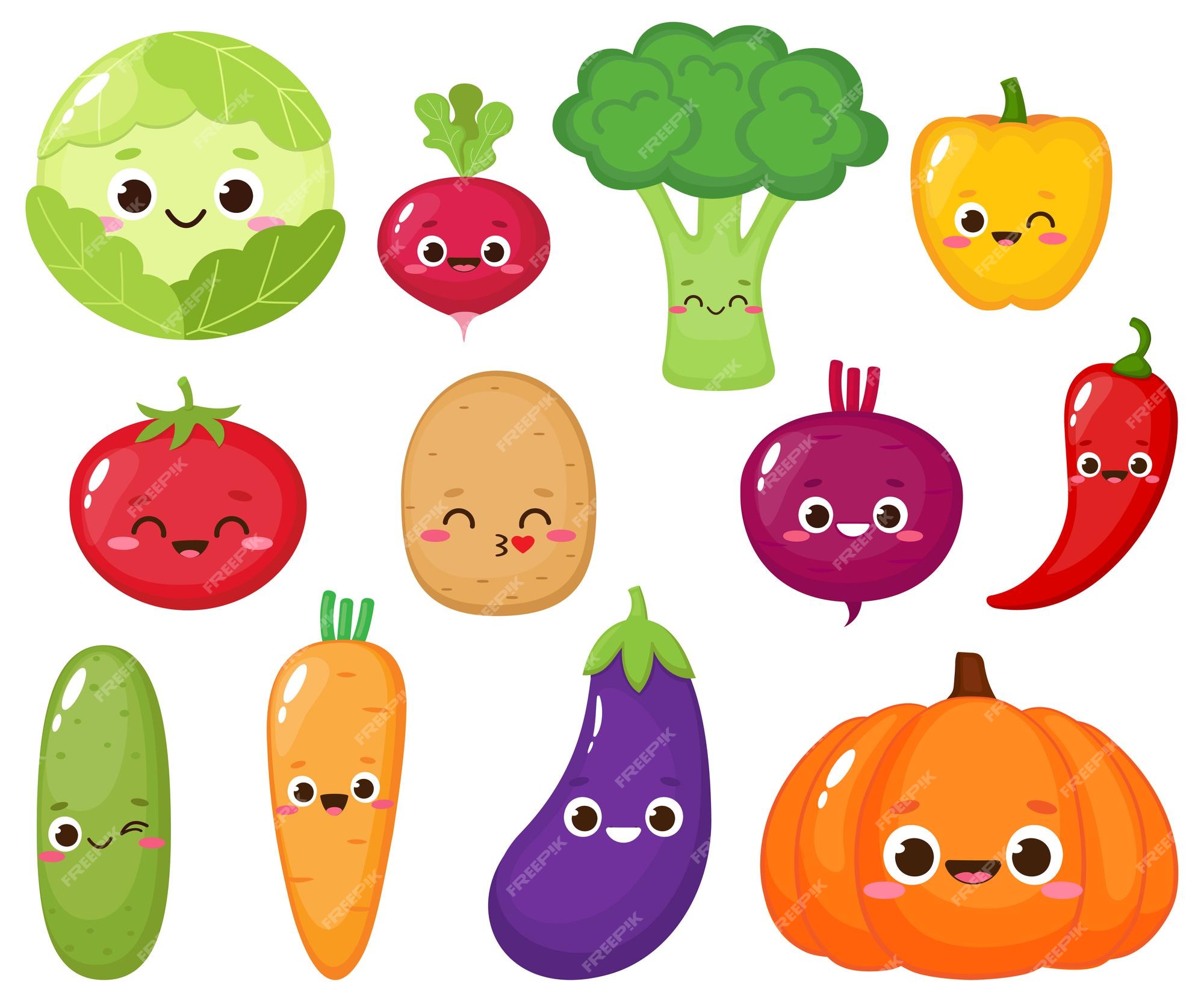 Colección de personajes vegetales de dibujos animados lindo | Vector Premium