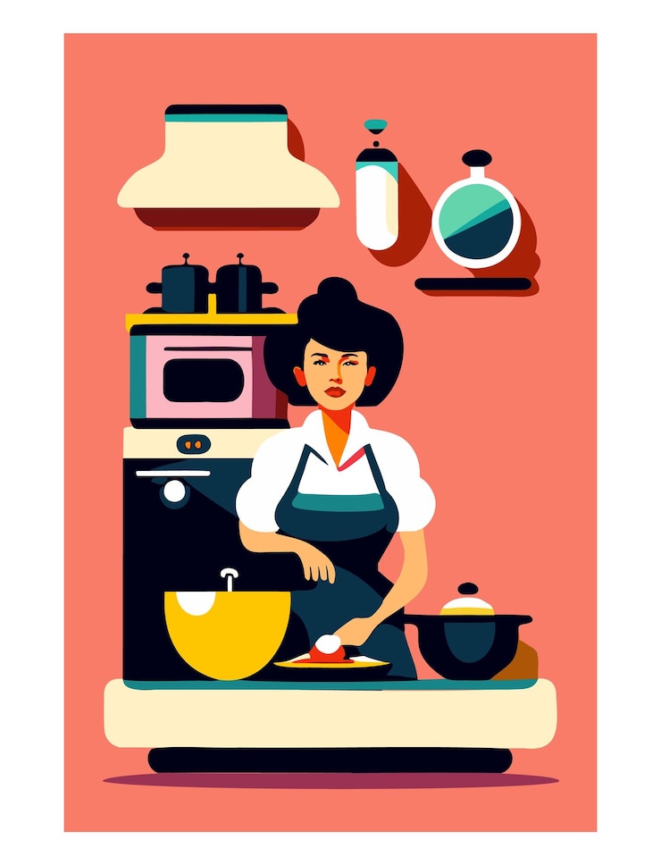 Vector colección de personas cocinando en casa. colección de dibujos animados hombre y mujer preparando comida. dibujos animados