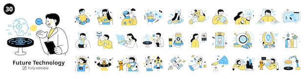 Una colección de personas que utilizan tecnologías futuras gracias al avance de la ciencia