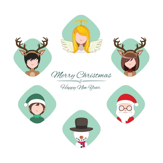 Vector colección de personas vestidas como personajes de navidad