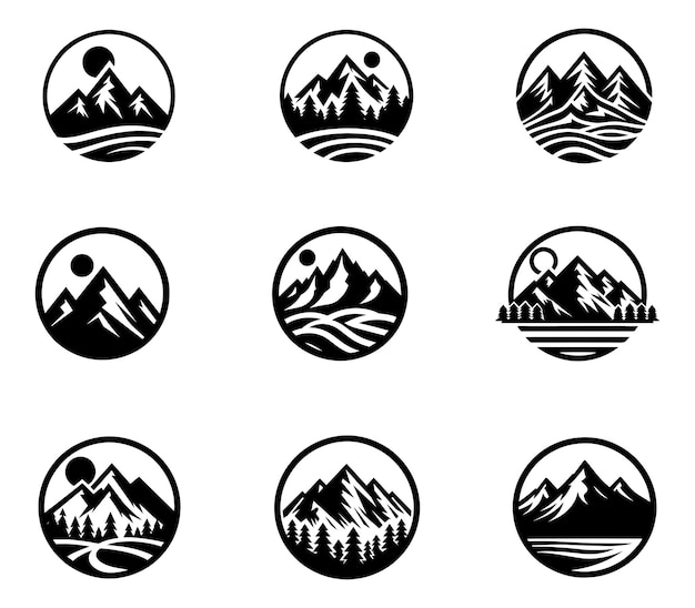 Colección de picos de montaña diseño de logotipo Hill Adventure Moderno conjunto de plantillas de logotipo de montaña Conjunto de íconos