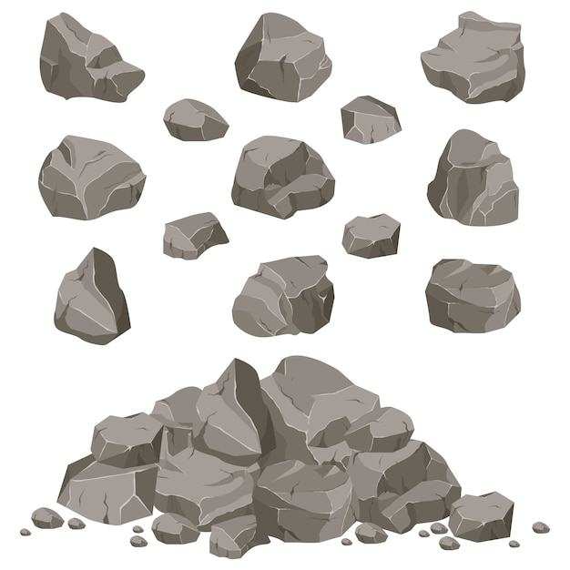 Colección de piedras de diversas formas. Rocas y escombros de la montaña. Un gran bloque de piedras. Fragmento de piedra