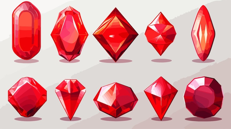 Vector una colección de piedras preciosas rojas