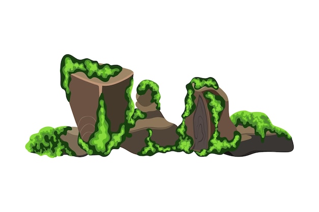 Colección de piedras de varias formas con musgo verdeGuijarros costerosguijarrosgravaminerales y formaciones geológicas con liquen verdeFragmentos de rocacantos rodados y material de construcción