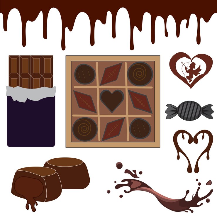 Colección de piezas de chocolate virutas conjunto de iconos vectoriales realistas