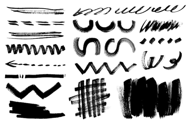 Colección de pinceladas de tinta negra pinceles de pintura grunge pincel elementos de círculo de onda línea áspera