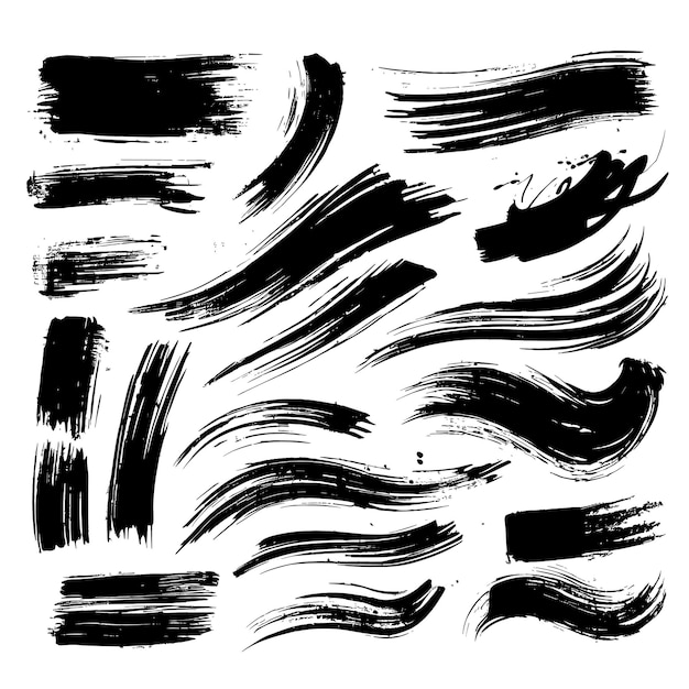 Colección de pinceles de ilustrador de estilo acuarela con tinta de textura de pincel negro vectorial