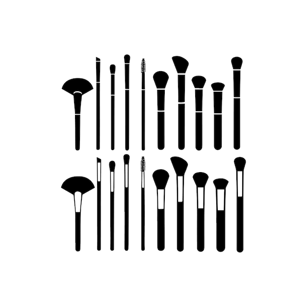 Colección de pinceles de maquillaje de silueta negra Icono vectorial