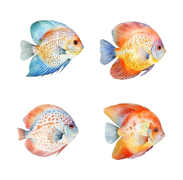 Colección de pintura de acuarela Discus Fish