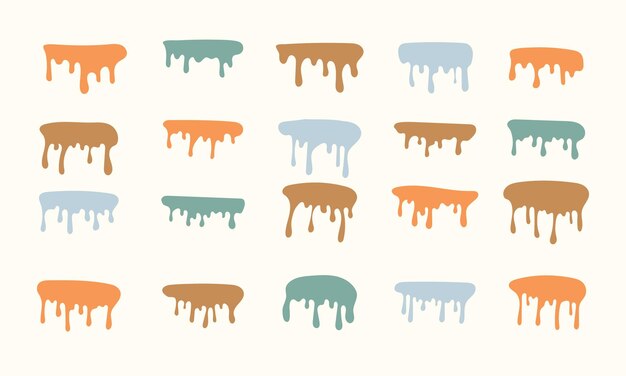 Colección de pintura de gotas de fusión colorida pintura de gotas de fusión elementos de vector líquido abstracto borde y conjunto de tinta de gotas
