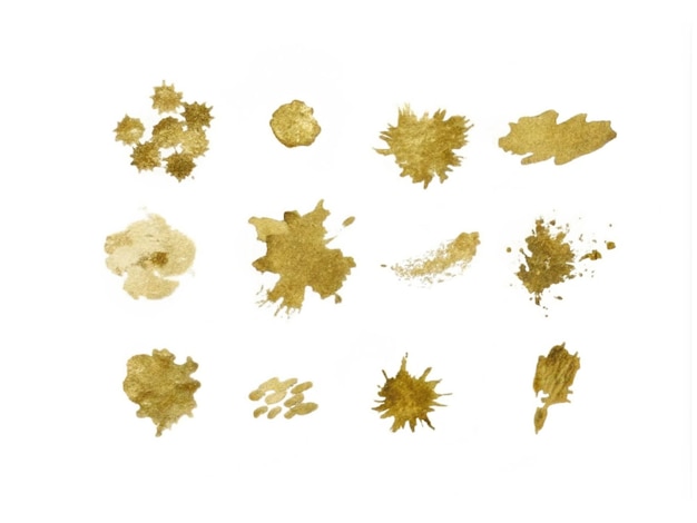 Colección de pinzas de papel de oro Colección de arte de clips Conjunto de manchas de pintura de oro Conjuntos de parches de tinta de oro aislados
