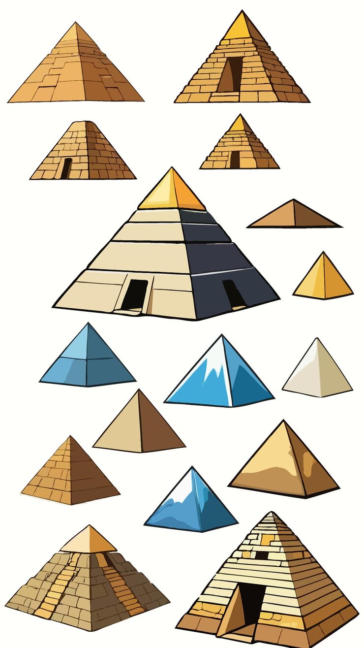 Vector una colección de pirámides dibujos animados obra de arte vector