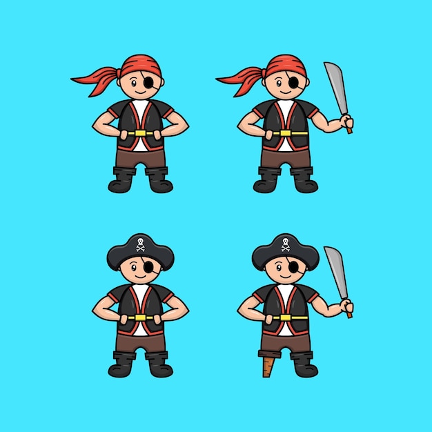 Vector colección pirata de dibujos animados en estilo lindo