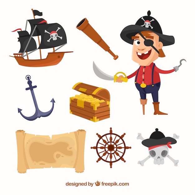 Colección de pirata con elementos