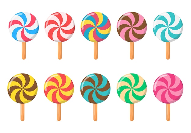 Una colección de piruletas con diferentes colores y la palabra caramelo en ellas.