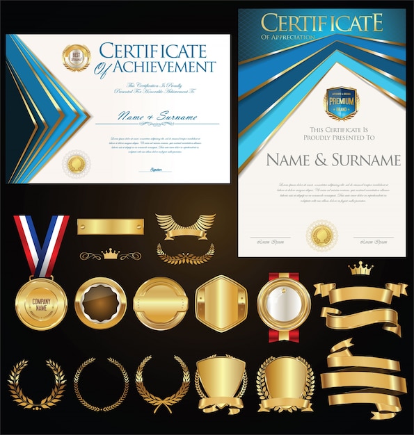 Colección de placas de identificación de certificados escudos y laureles