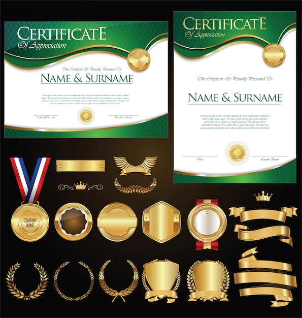Colección de placas de identificación de certificados escudos y laureles