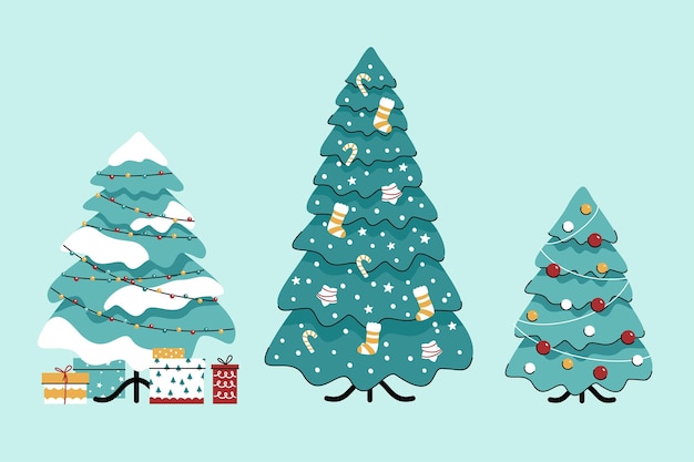 Colección plana de árboles de navidad