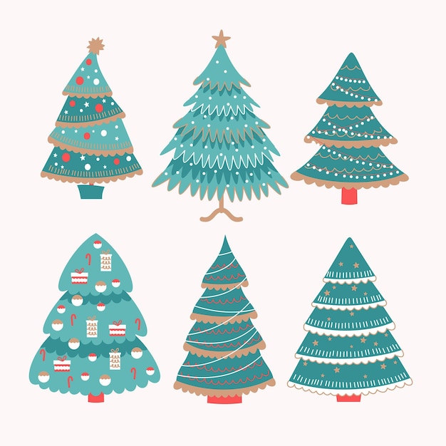 Colección plana de árboles de navidad