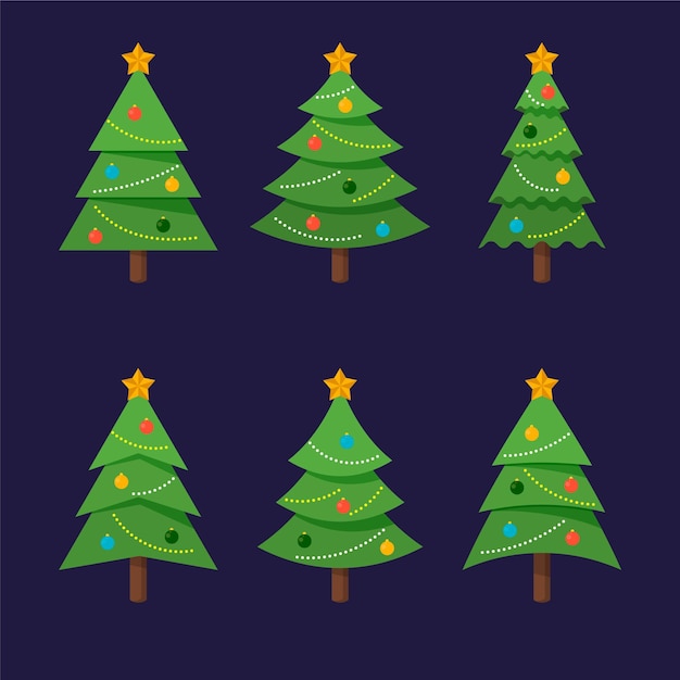 Colección plana de árboles de navidad