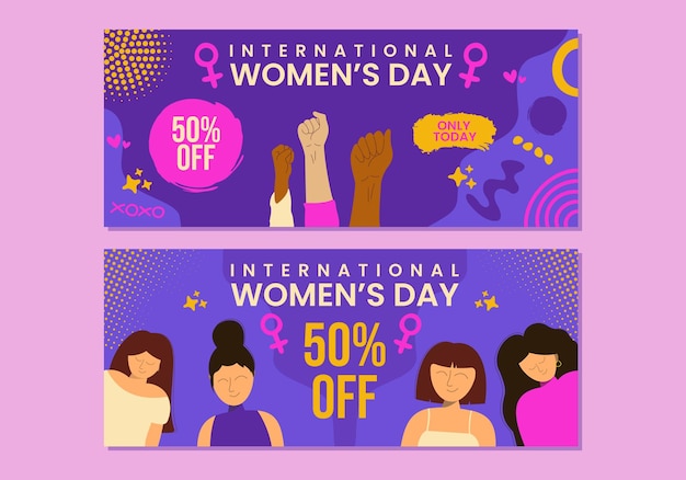 Vector colección plana de banners del día internacional de la mujer