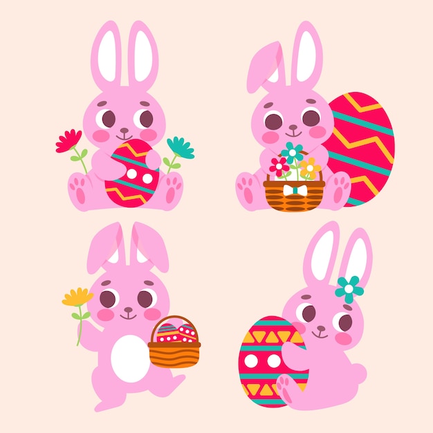 Vector colección plana de conejitos de pascua