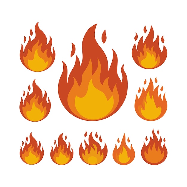 Colección plana de dibujos animados llamas de fuego