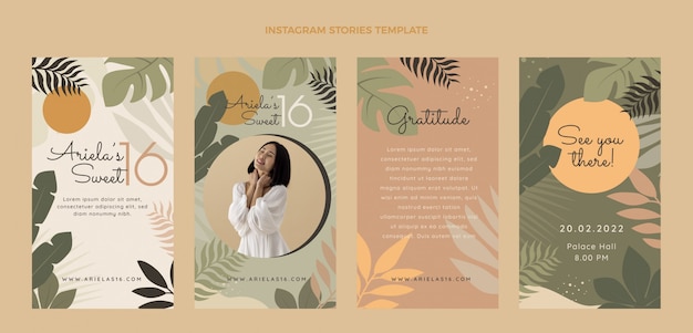 Vector colección plana dulce 16 historias de instagram