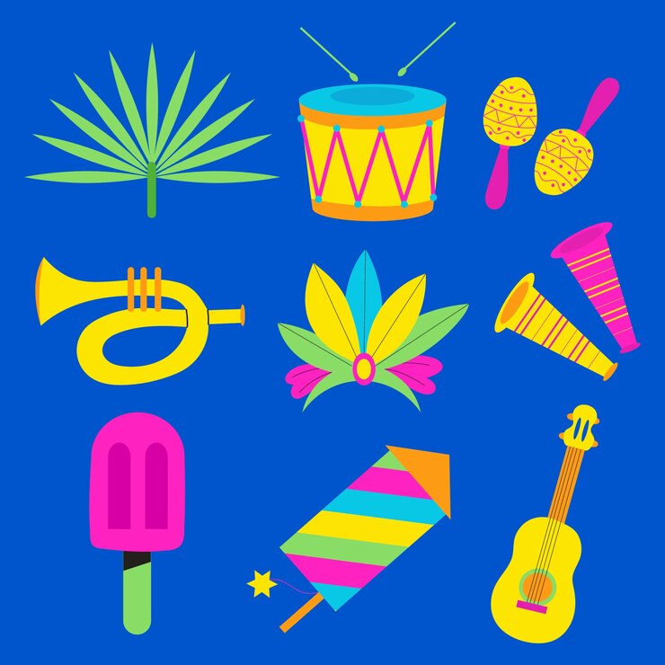 Vector colección plana de elementos de celebración del carnaval brasileño