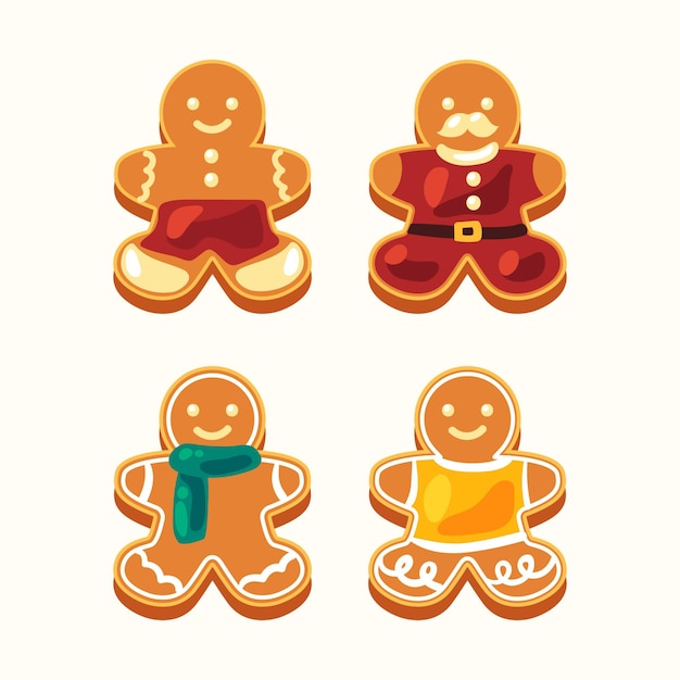 Colección plana de galletas de hombre de jengibre