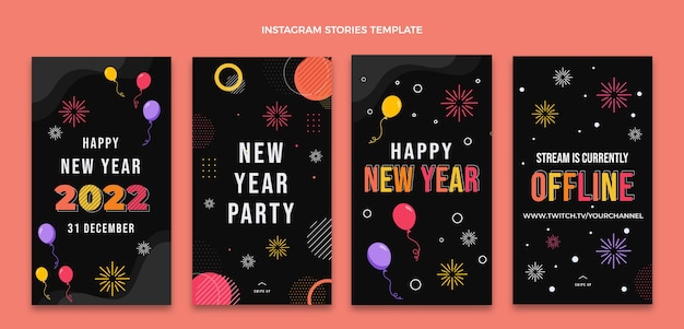 Vector colección plana de historias de instagram de año nuevo