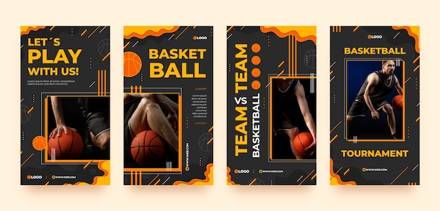 Vector colección plana de historias de instagram de baloncesto