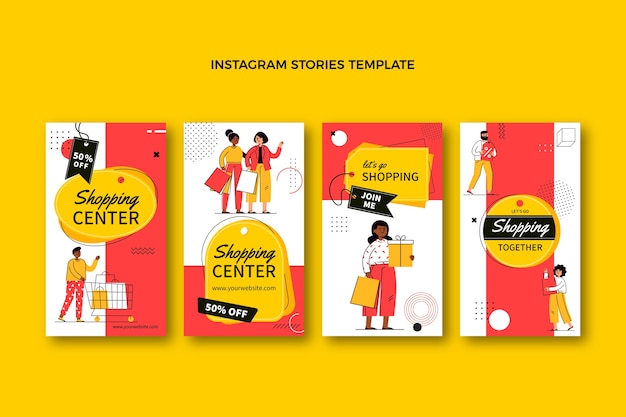 Vector colección plana de historias de instagram de centro comercial