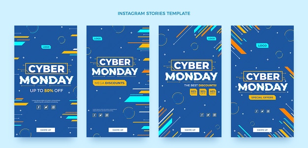 Vector colección plana de historias de instagram de cyber monday