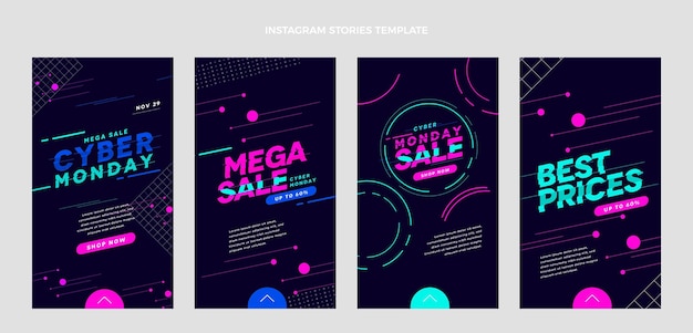 Colección plana de historias de instagram de cyber monday