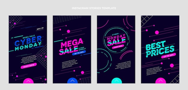 Vector colección plana de historias de instagram de cyber monday