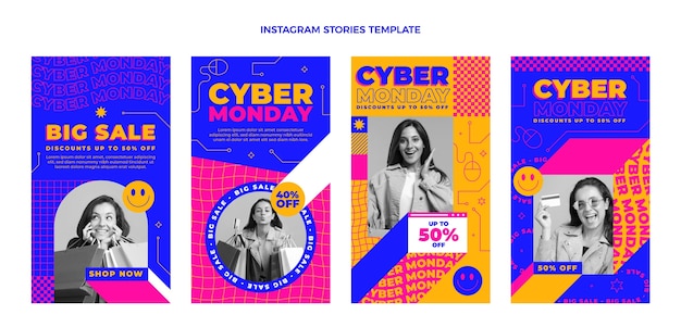 Colección plana de historias de instagram de cyber monday