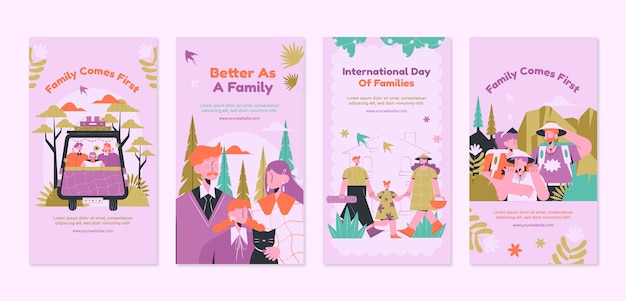 Colección plana de historias de instagram del día internacional de las familias