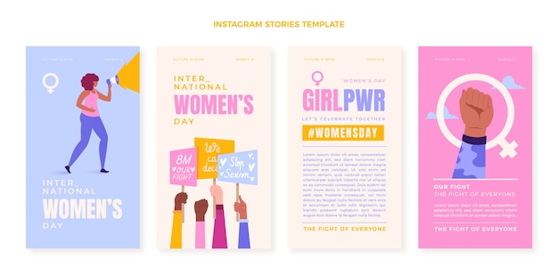 Colección plana de historias de instagram del día internacional de la mujer