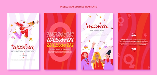 Vector colección plana de historias de instagram del día internacional de la mujer