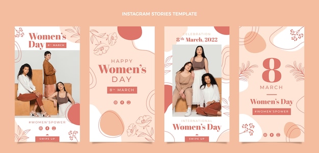 Vector colección plana de historias de instagram del día internacional de la mujer