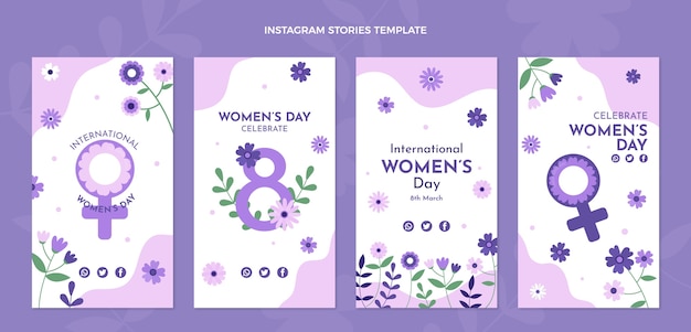 Vector colección plana de historias de instagram del día internacional de la mujer